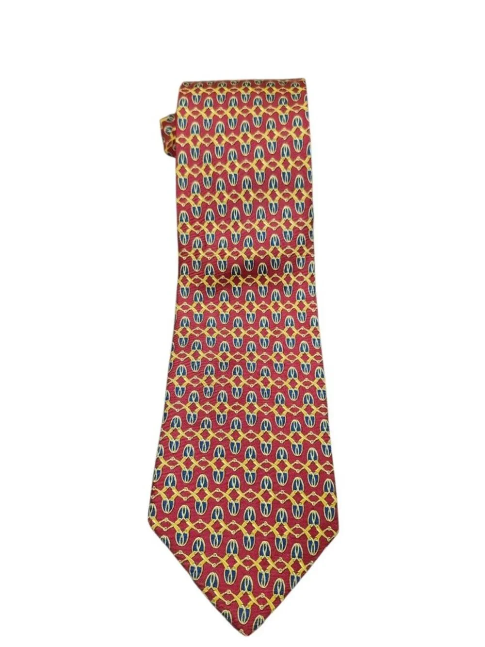 Burberrys of London Vintage 100% Silk Tie Red Gold Blue Equestrian Made England